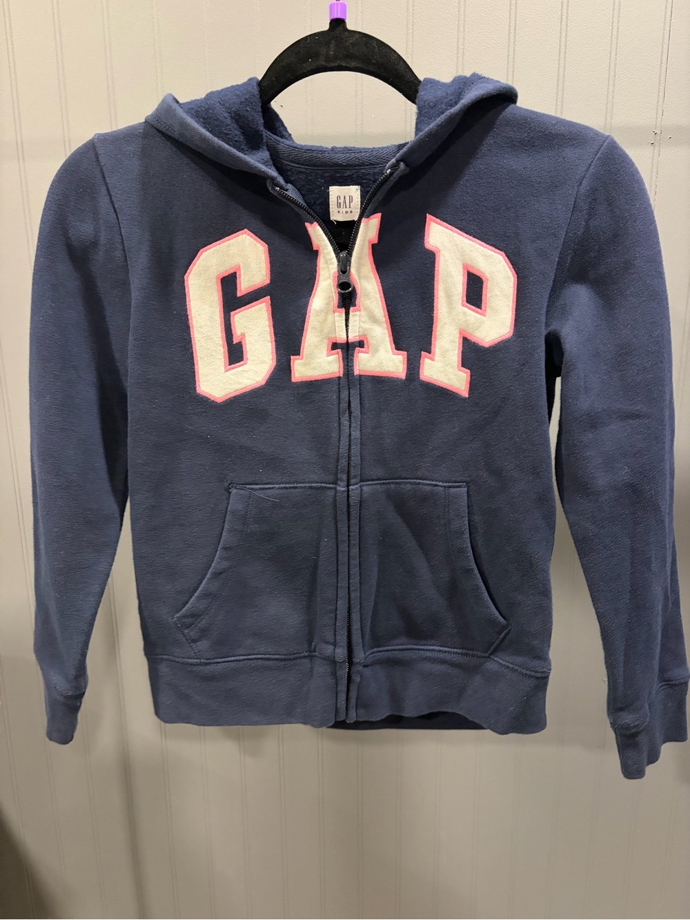 GAP Kids Navy Zip-Up Hoodie with Pink-Trim Logo